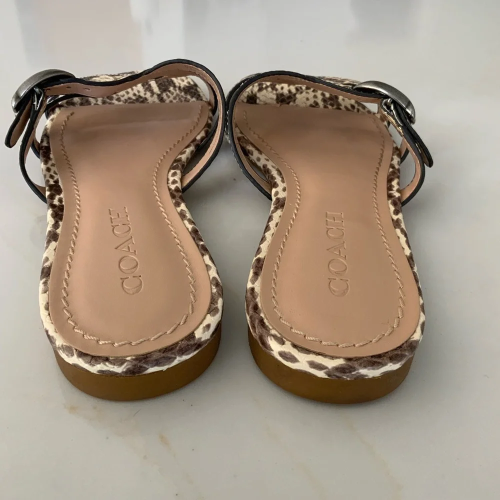 Coach Leather Kennedy Flat Slip On Open Toe Ivory Snake Sandals US 7.5 - Picture 3 of 10